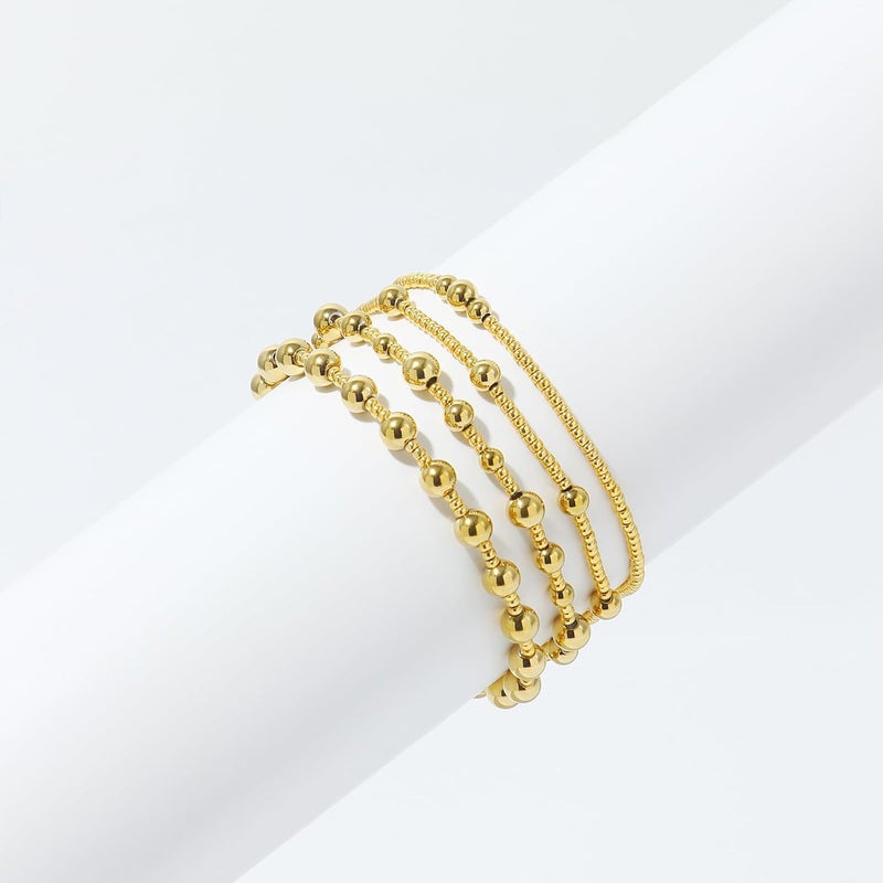 Pymach Store Dainty Gold Plated Pearl Crystal Beaded Bracelets Set for Women 14K Gold Plated Bead Pearl Beads Bracelet Stackable Paperclip Link Chain Bracelets Gold Plated Bracelets for Women Trendy Jewelry - Image 2